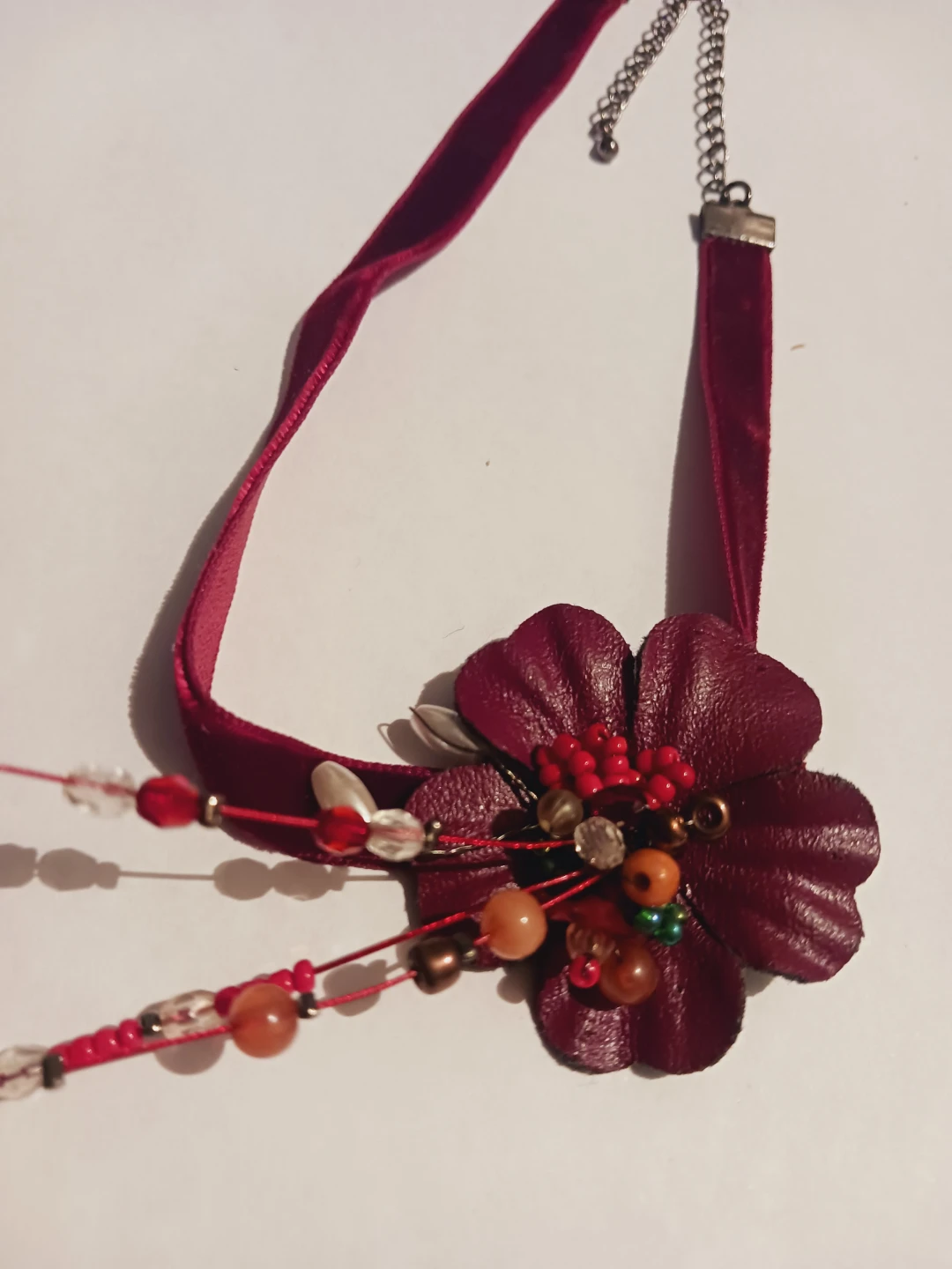 Burgundy Flower with Pearls Red Velvet Choker Necklace - photo 3