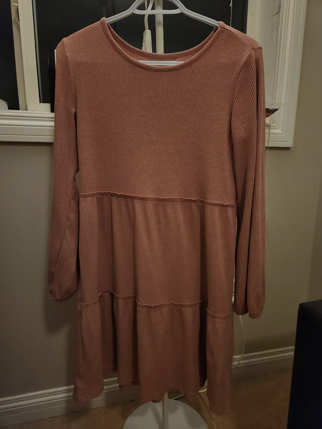 Pink Tiered Ribbed Knit Dress