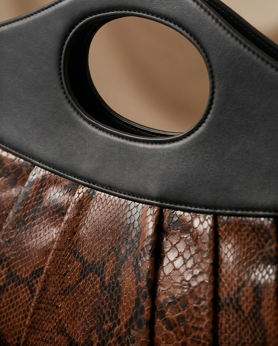 Brown Snake Print Pleated Handbag - photo 2