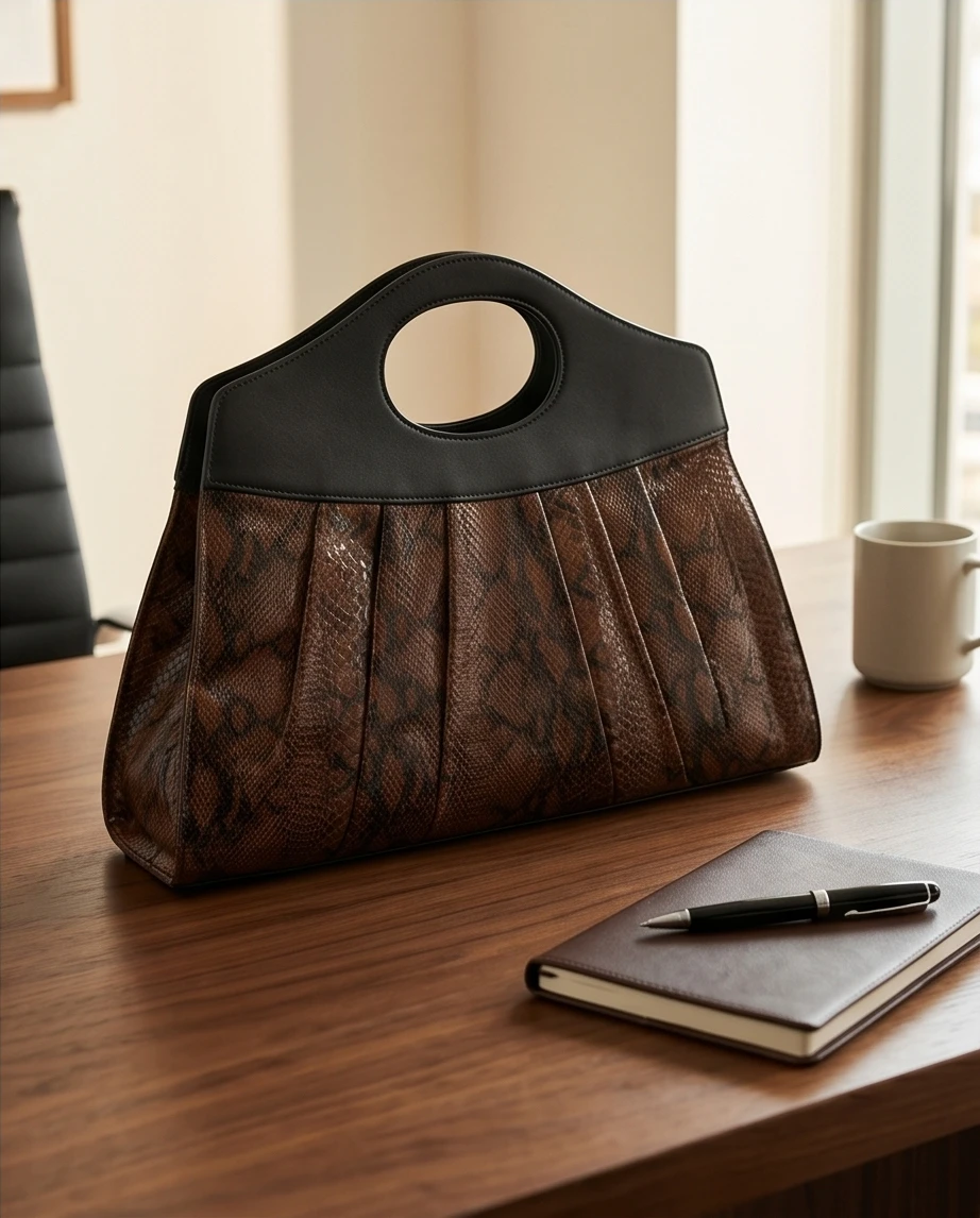 Brown Snake Print Pleated Handbag - photo 5