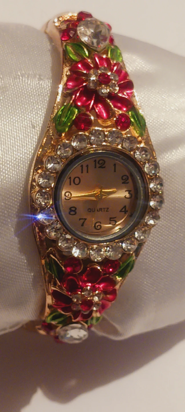 New !! Gold-Tone Floral Bangle Watch with Crystals - photo 4