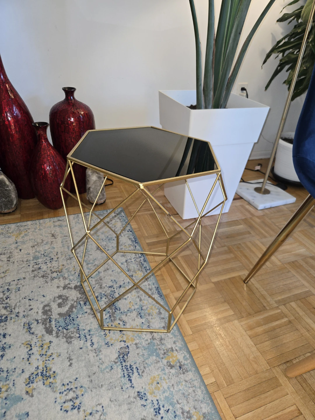 Gold Geometric Side Table with Black Top - photo 4