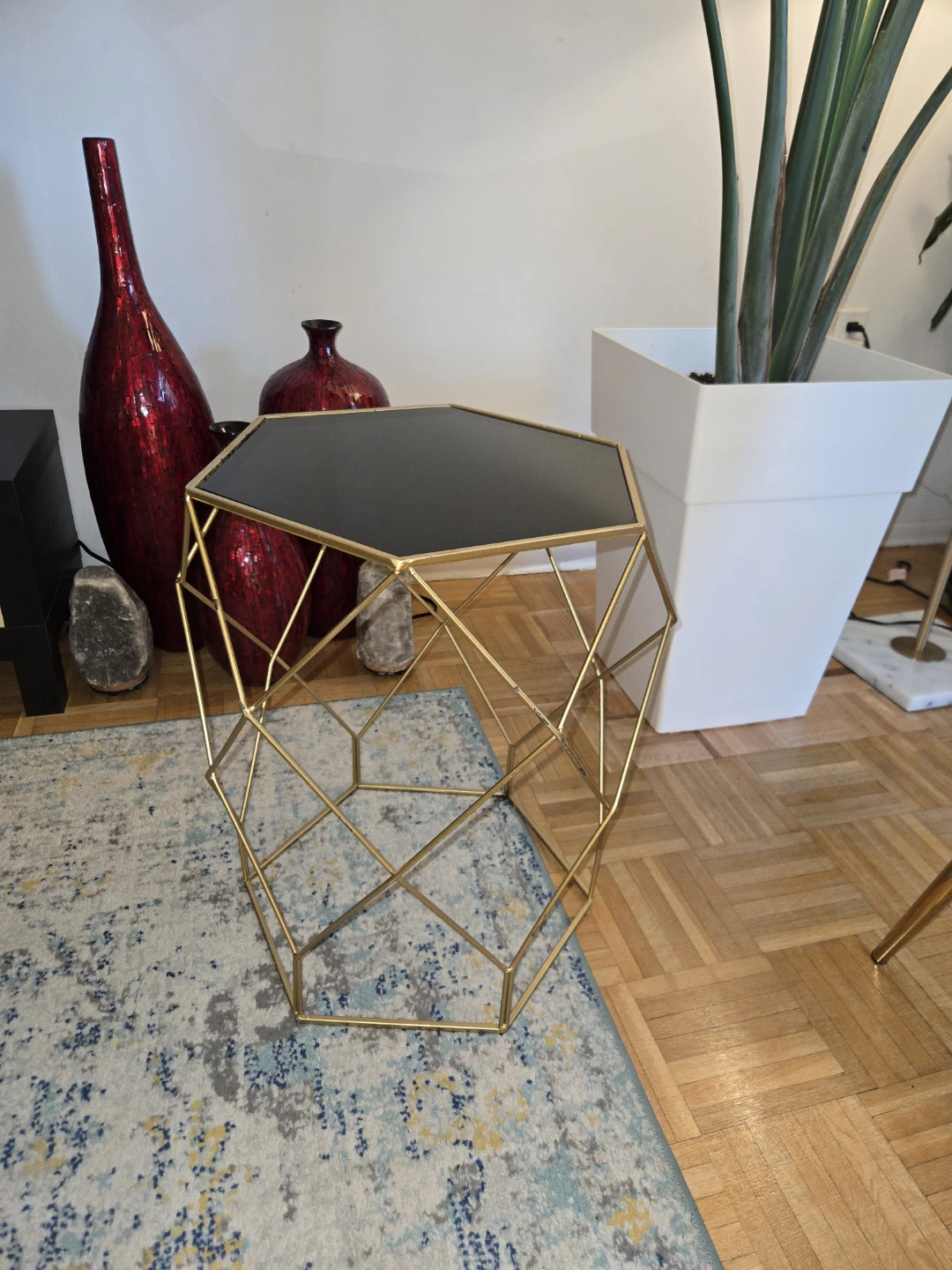 Gold Geometric Side Table with Black Top - photo 5
