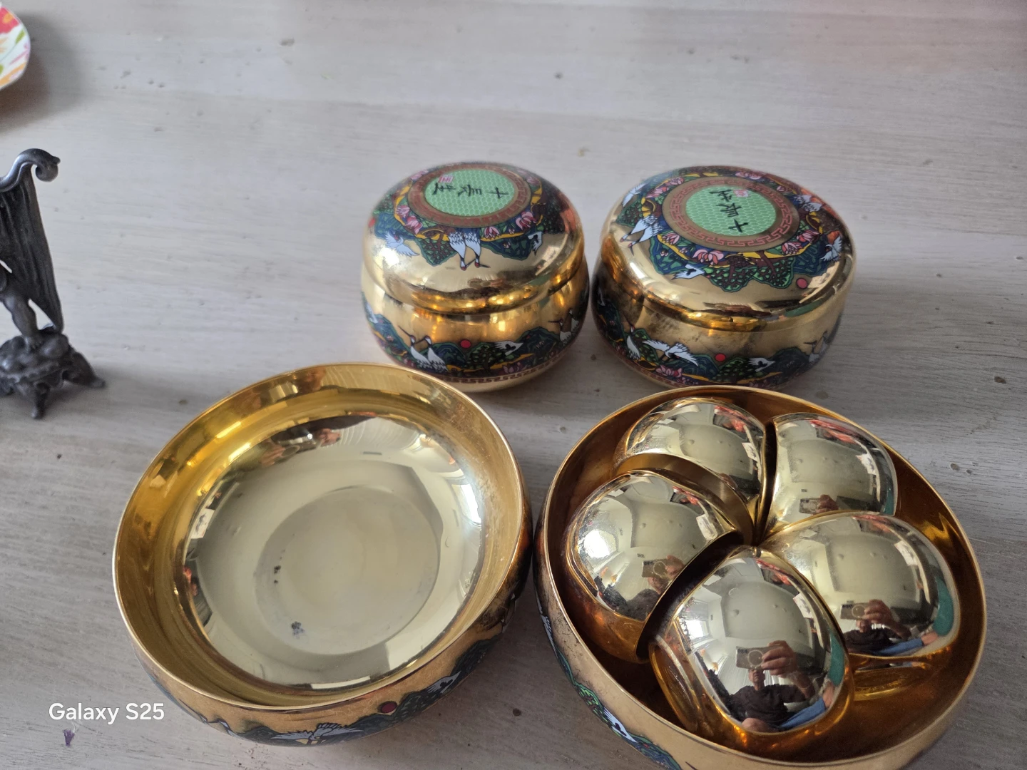 Brass Bowls and Boxes with Crane Motif - photo 3