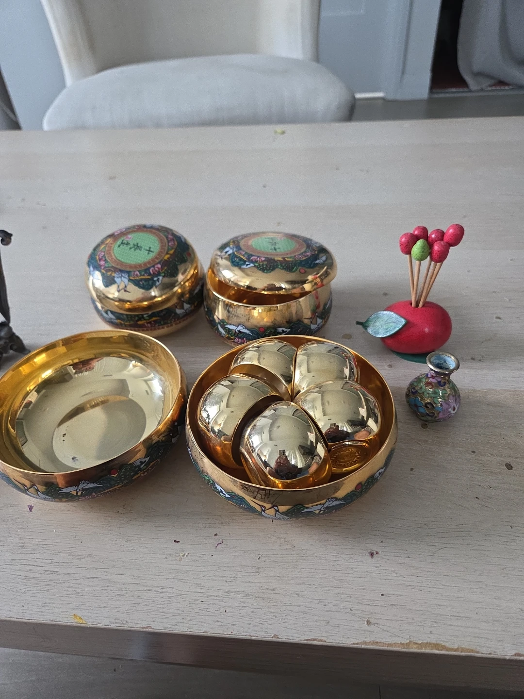 Brass Bowls and Boxes with Crane Motif - photo 4