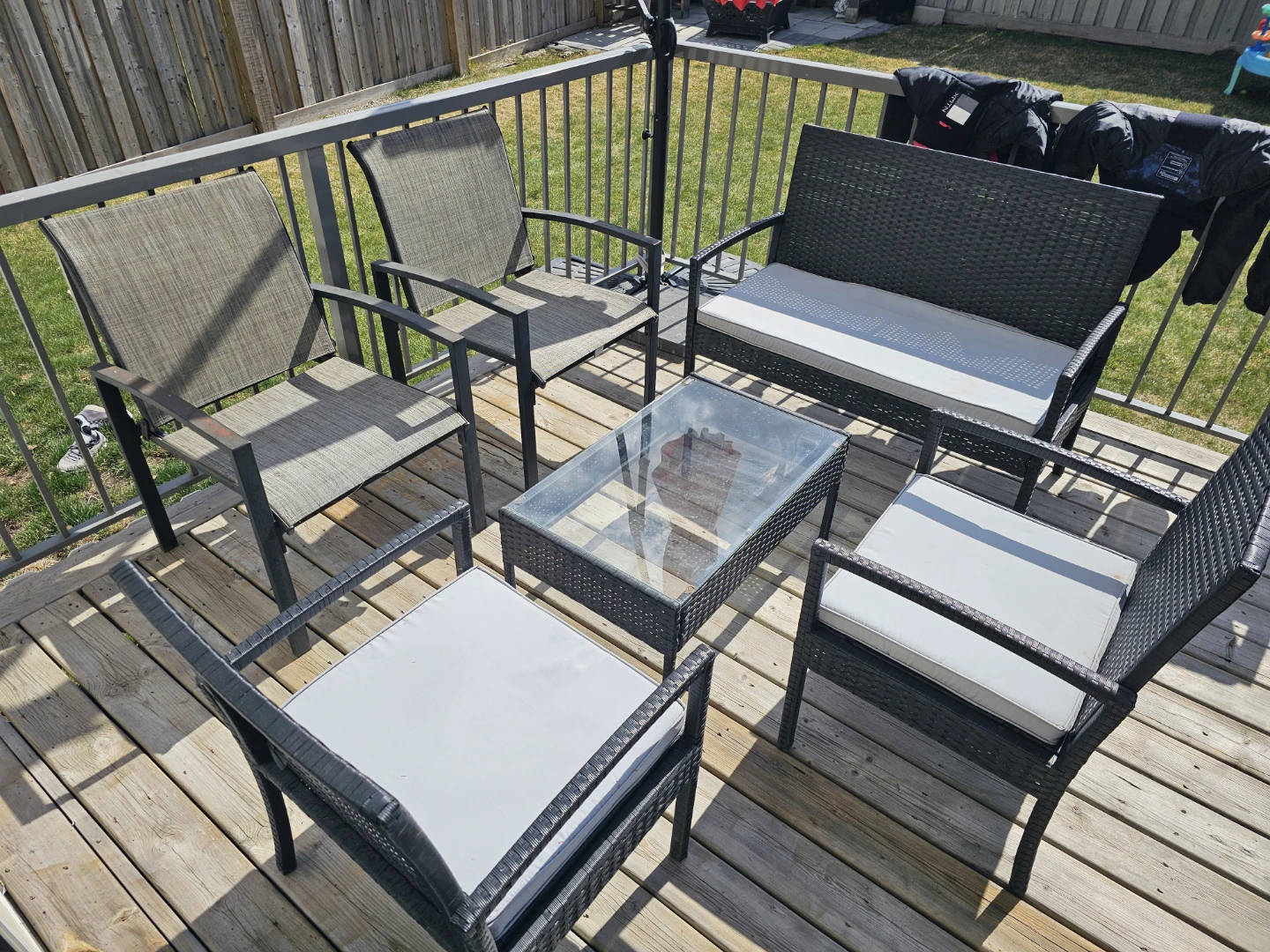 Outdoor Patio Set - 3 Piece Wicker Furniture with Glass Table - photo 3