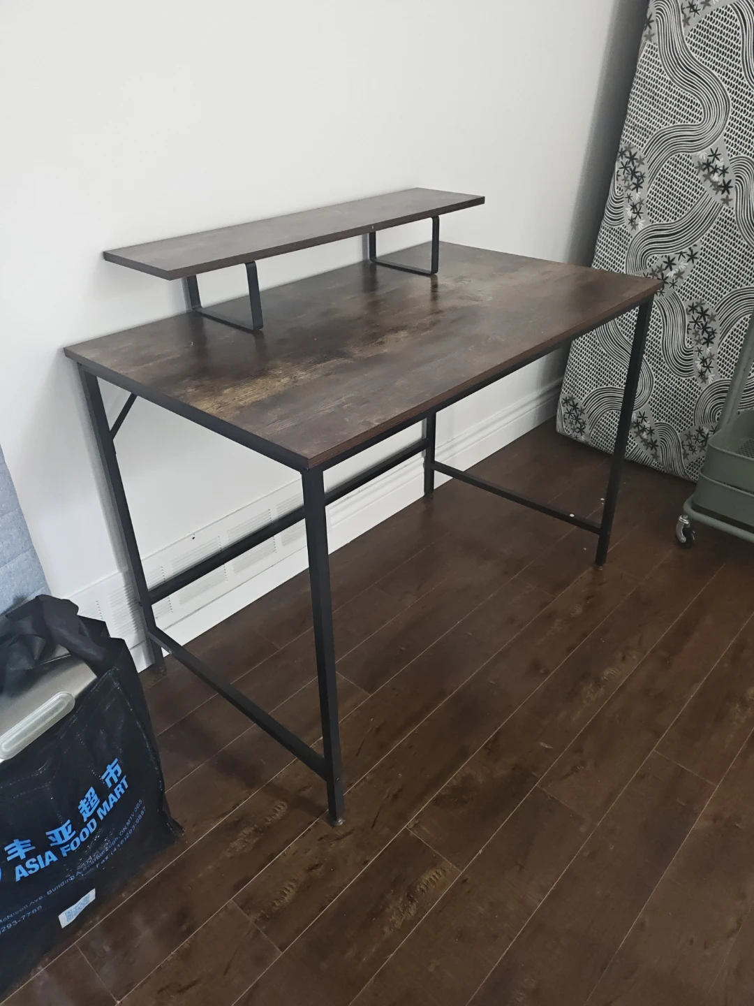 3x Rustic Wood and Metal Computer Desk with Riser