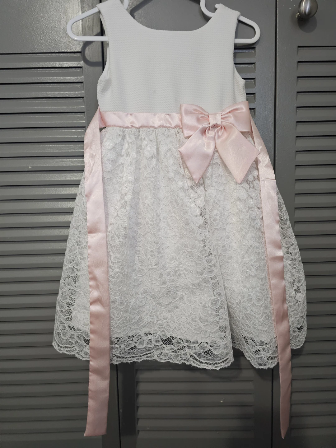 White Lace Dress with Pink Bows