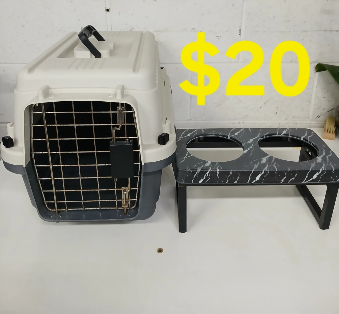 Pet Carrier and Double Dog Bowl Stand