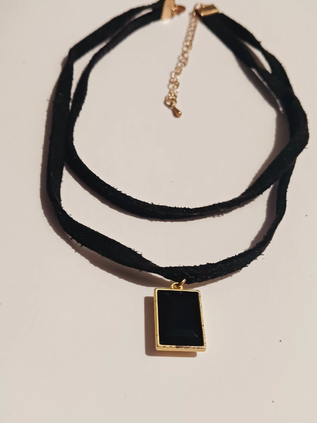 Black Double Layer Choker Necklace with Pendant - photo 2