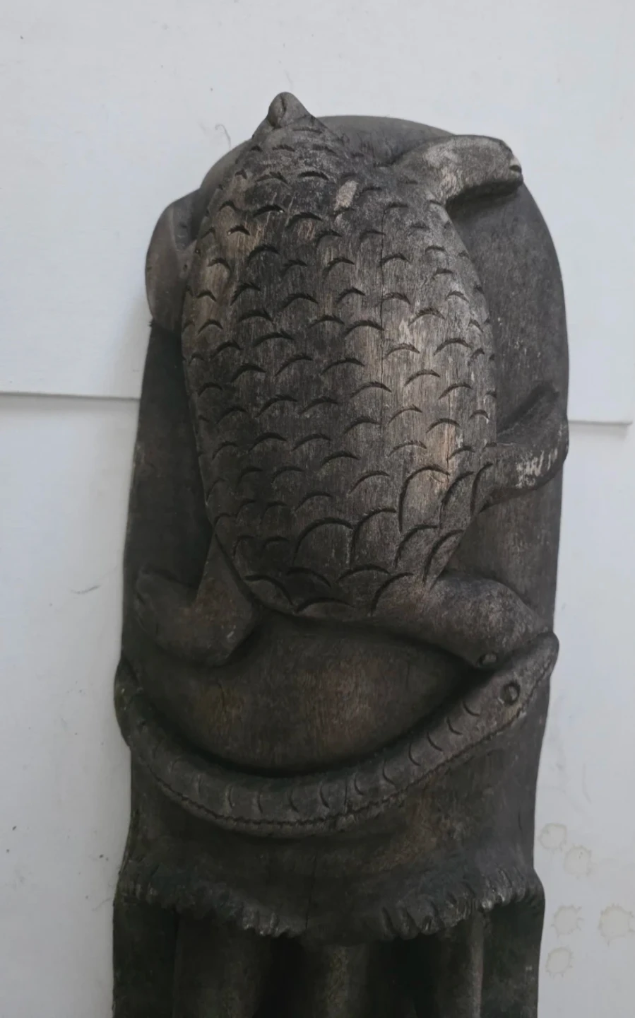 VINTAGE Hand Carved Wooden Tribal Mask with Snake and Turtle - photo 4
