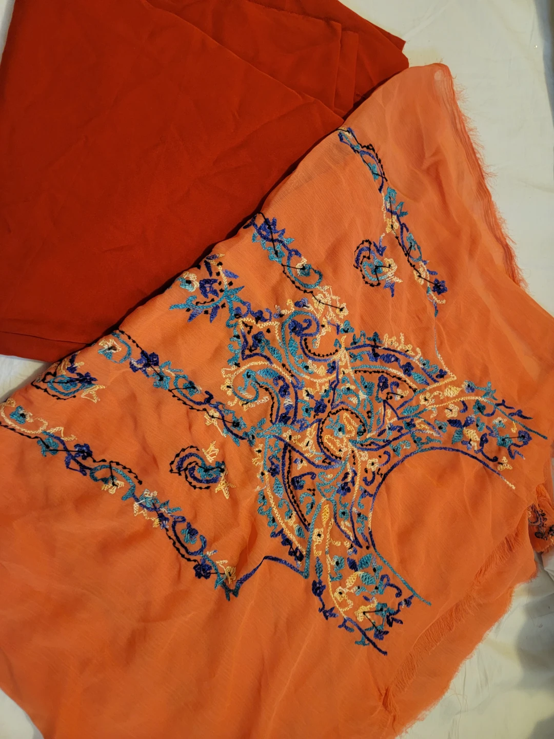 Embroidered Orange and Red Fabric Set