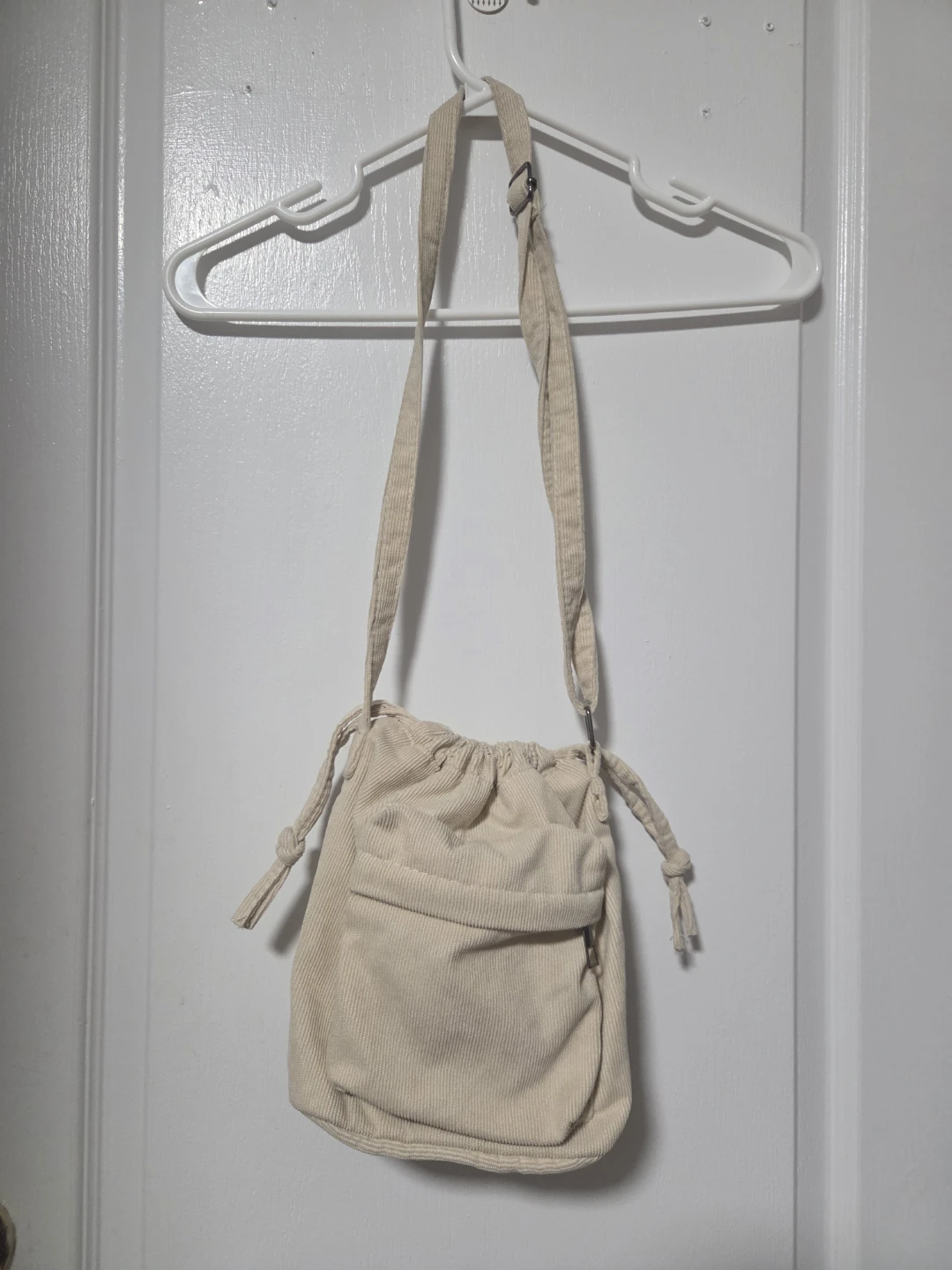 Cream Corduroy Drawstring Bag