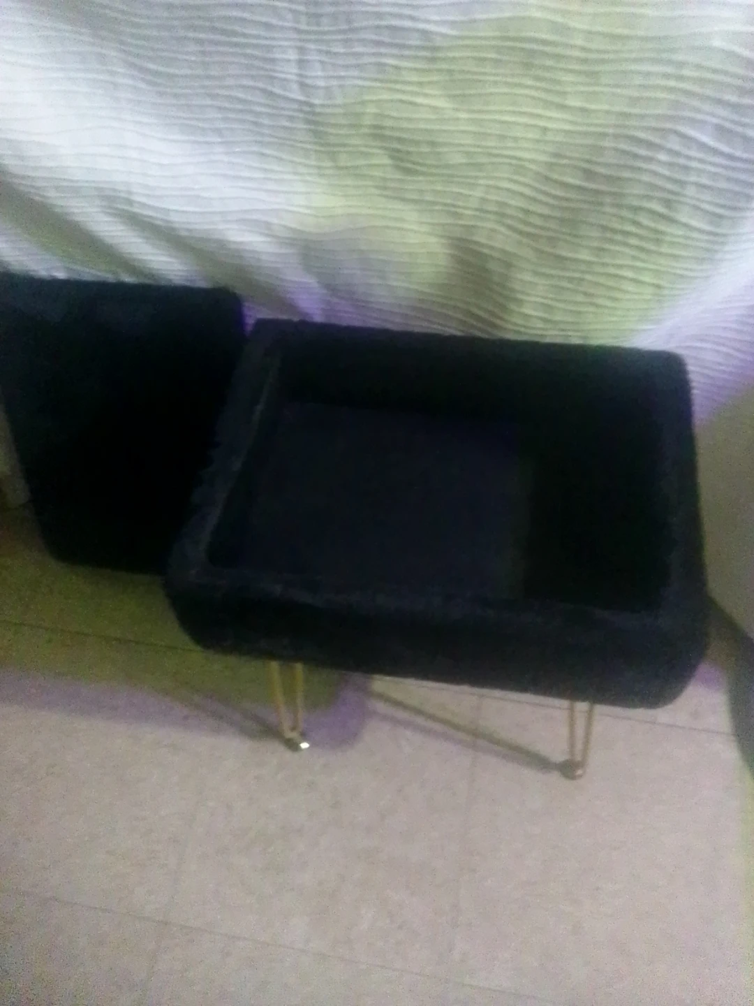 Black Faux Fur Storage Ottoman with Gold Legs - photo 2