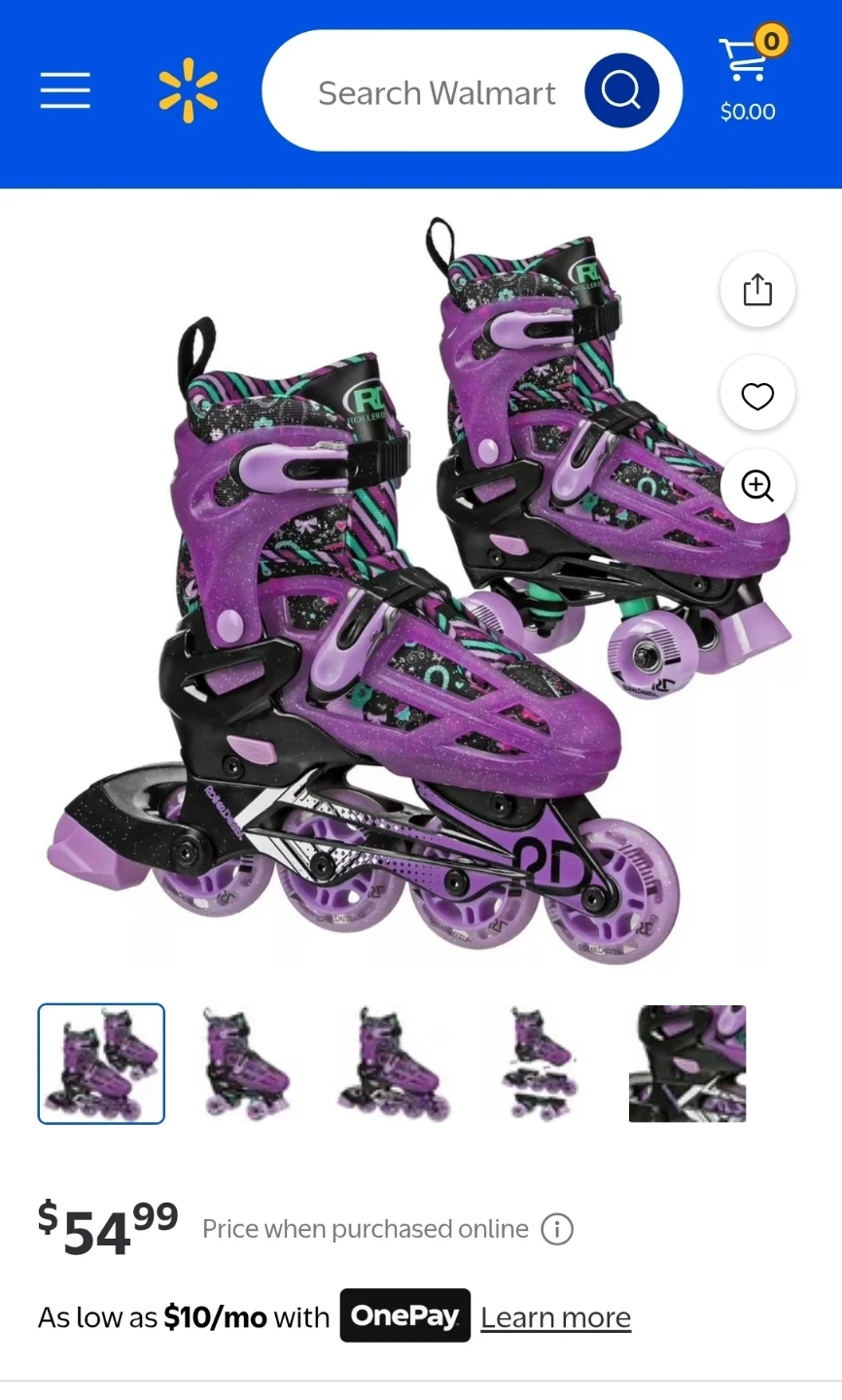 Roller Derby Kid's Adjustable Inline Skates Size 3-6