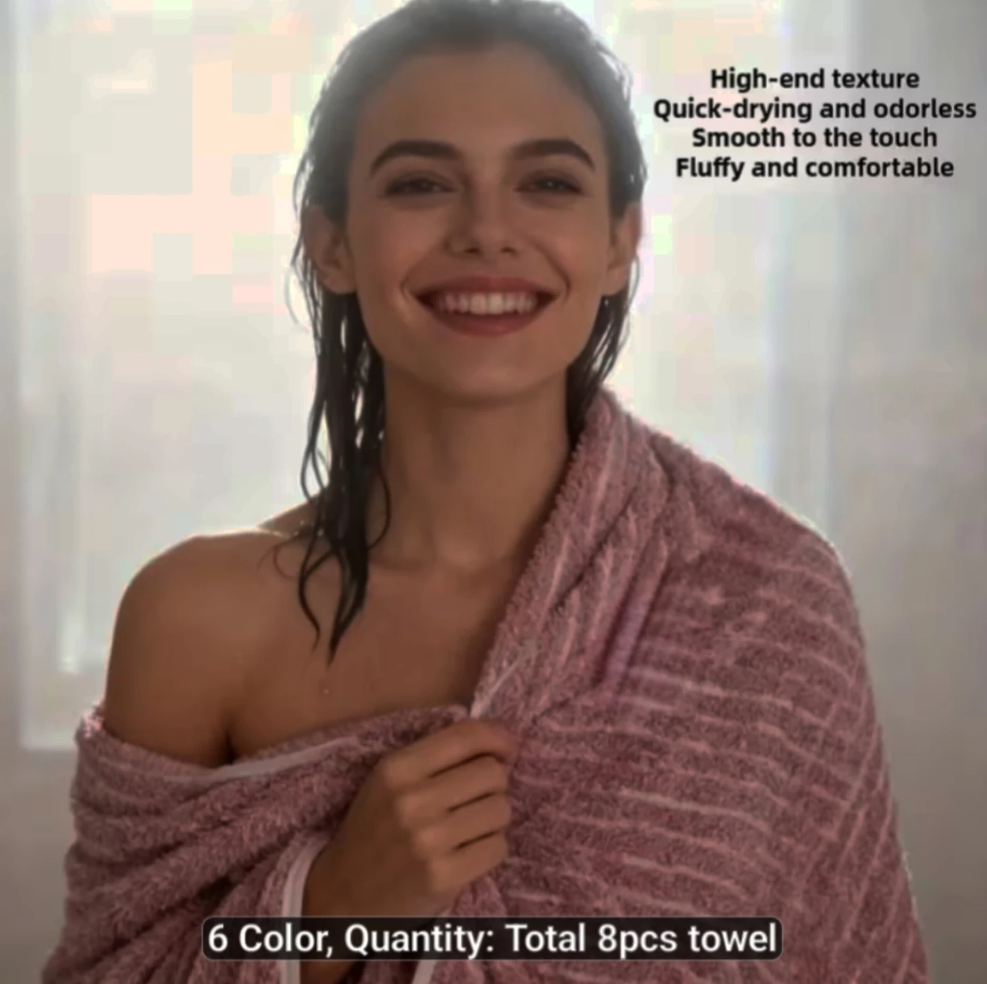 8 Piece Towel Set - Dark Green & White Stripes - photo 2