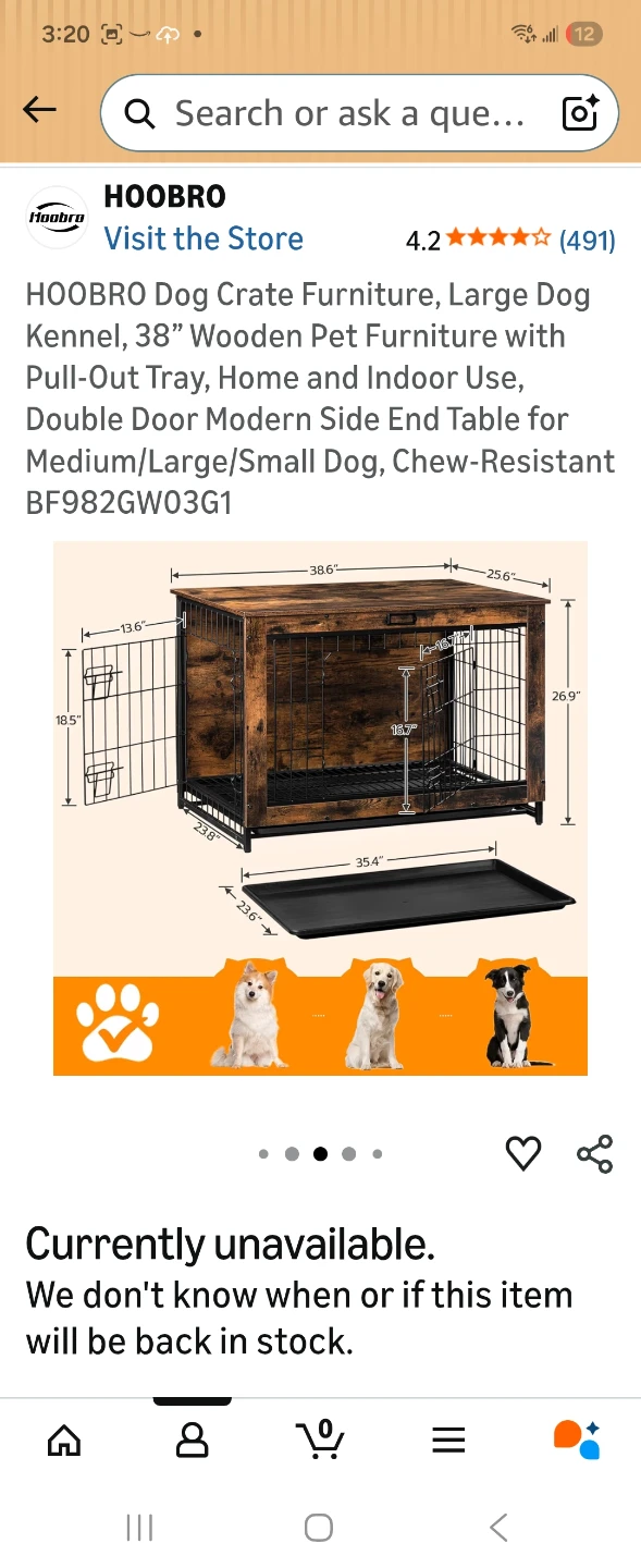 Used HOOBRO Dog Crate Furniture 38" Large Wooden Pet Kennel - photo 3
