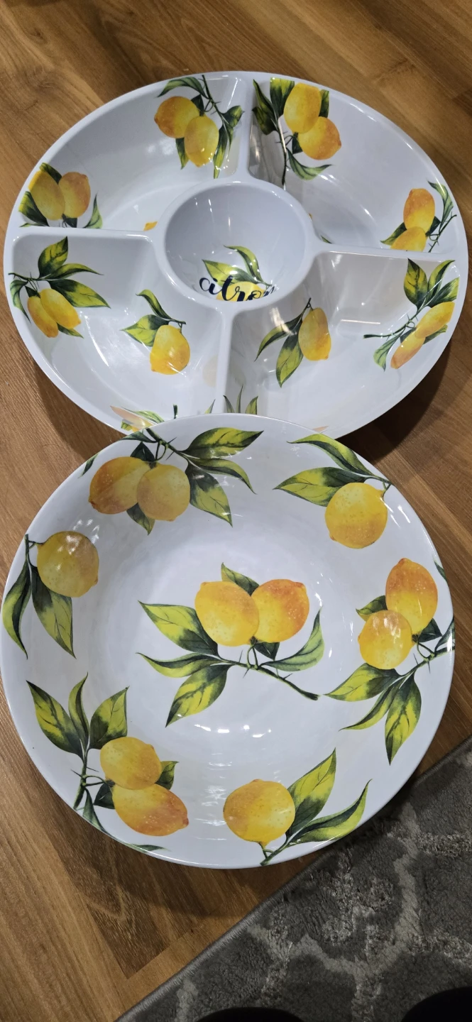 Lemon Print Serving Platter with Dip Bowl