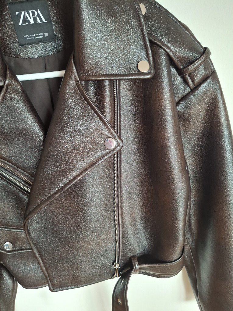 ZARA Faux Leather Moto Jacket Brown Size S - photo 3