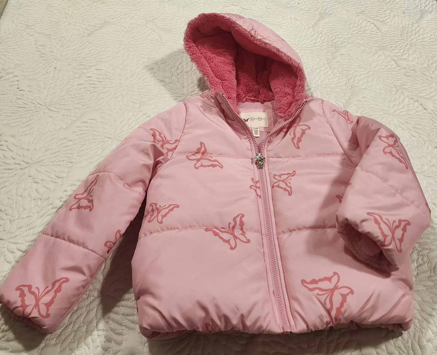 Jessica Simpson Pink Butterfly Puffer Jacket Size S 6/6X