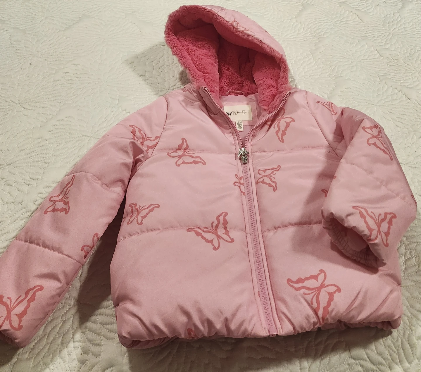 Jessica Simpson Pink Butterfly Puffer Jacket Size S 6/6X - photo 4