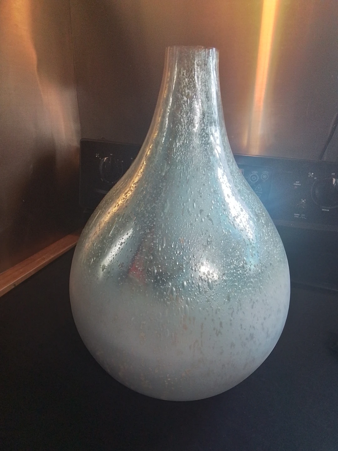 Vintage large seeded frosted glass vase 18" - photo 2