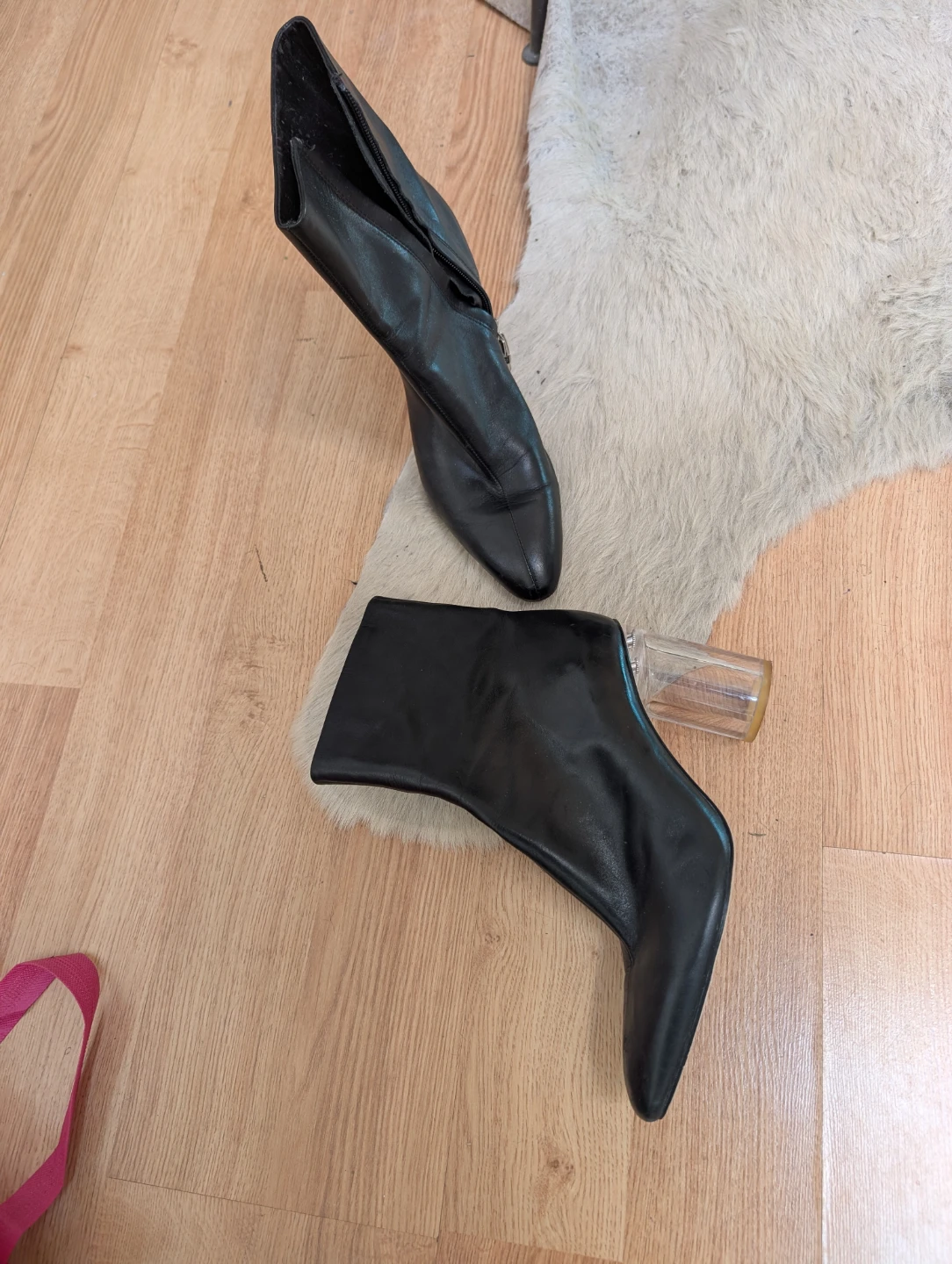 Black Leather Ankle Boots with Clear Heels - photo 3