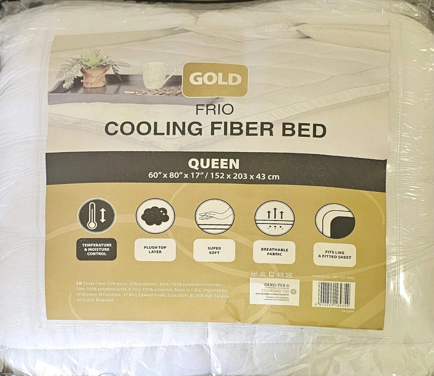 Gold Frio Cooling Fiber Bed Topper Queen