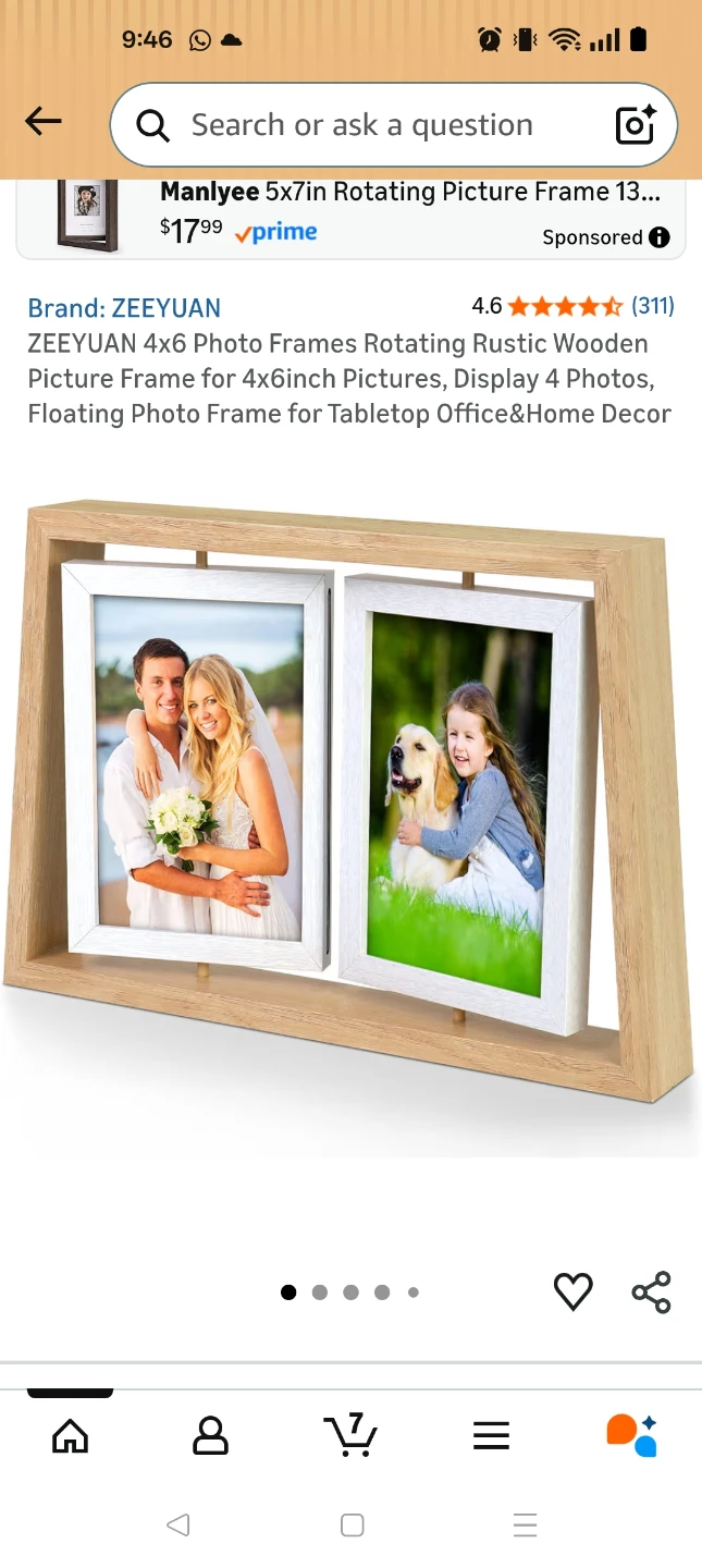 ZEEYUAN 4x6in Rotating Double Photo Frame