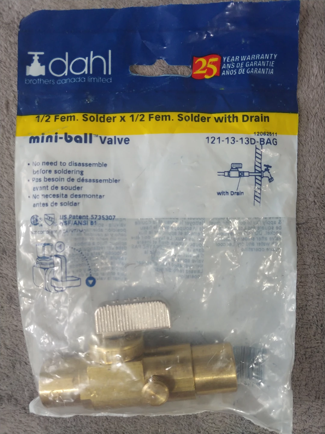 Dahl 1/2" Fem. Solder x 1/2" Fem. Solder mini-ball Valve