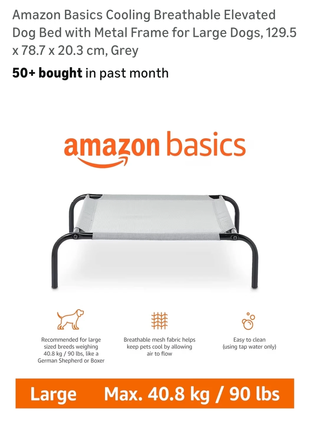Amazon dog elevated bed size L