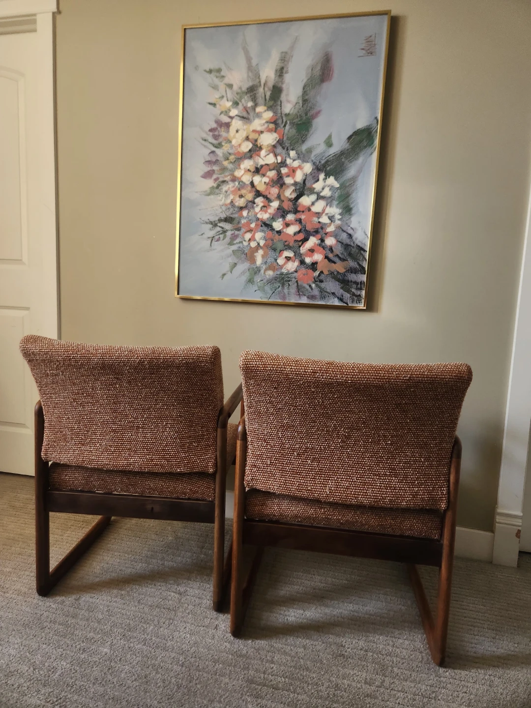 A Pair of mid century wood frame Accent Chairs - photo 3