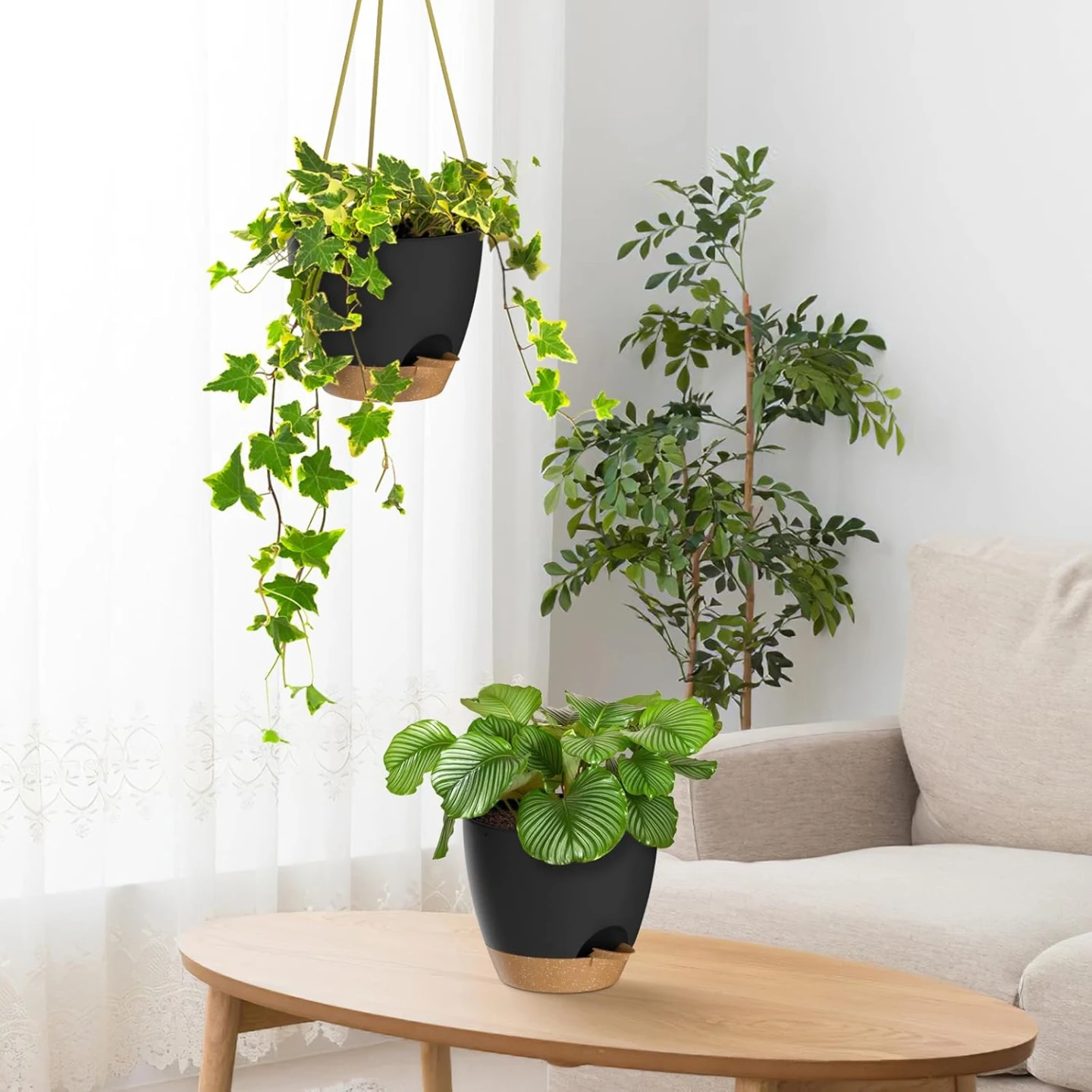 ZMTECH Hanging Planters for Indoor Outdoor Plants 2 Pack (Black) - photo 2