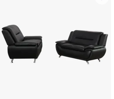 Black Leather Armchair and Loveseat Set