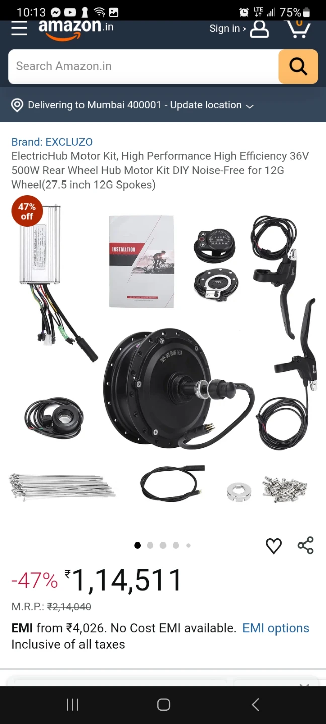 EXCLUZO Electric Hub Motor Kit 36V 500W Rear Wheel 27.5 inch