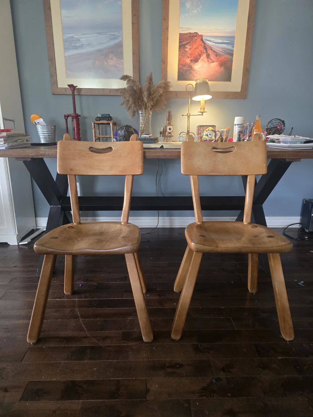 Pair of Cushman Colonial Maple Wooden Chairs Herman Devris