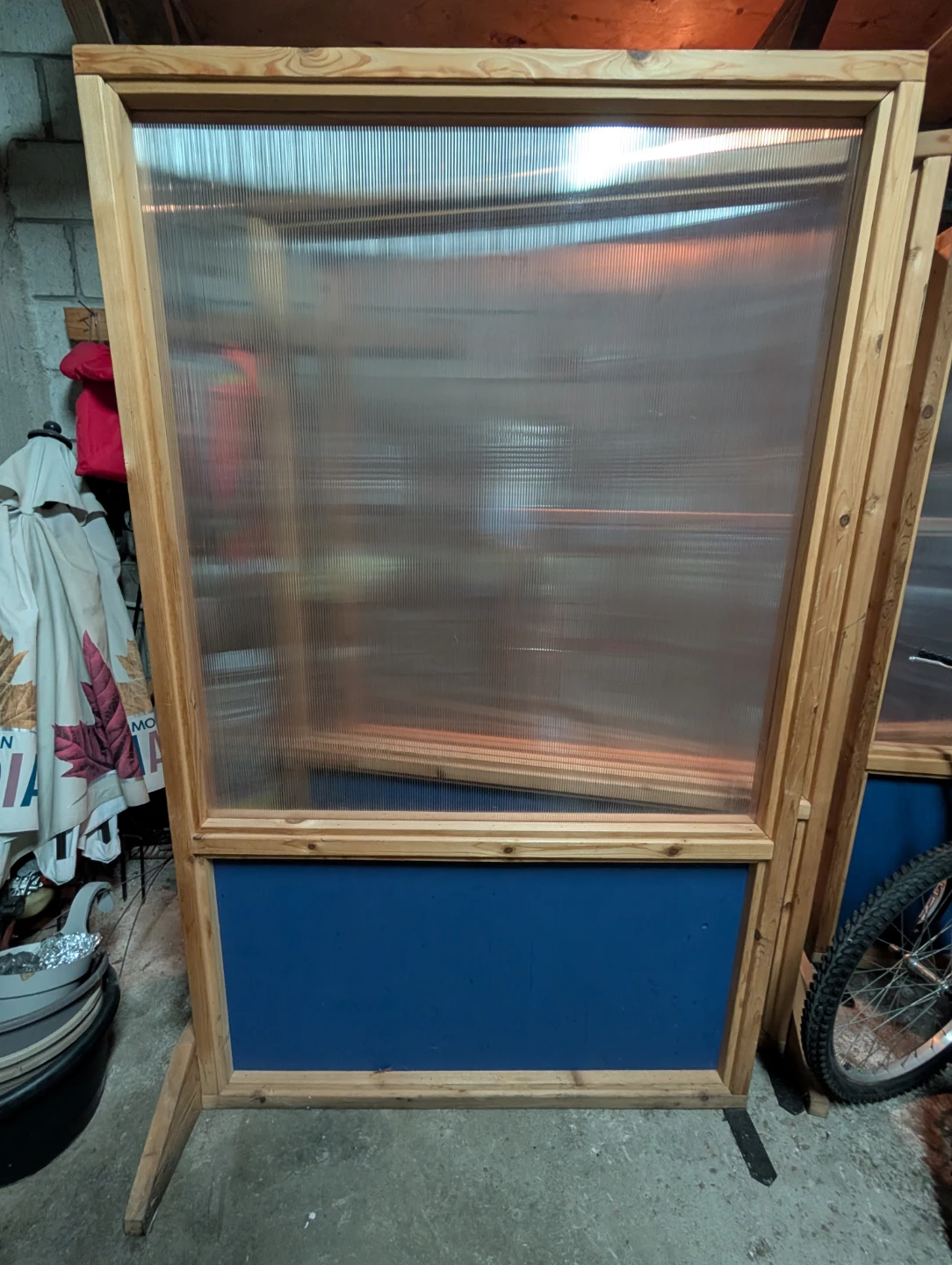 Wooden Room Divider with Translucent Panels