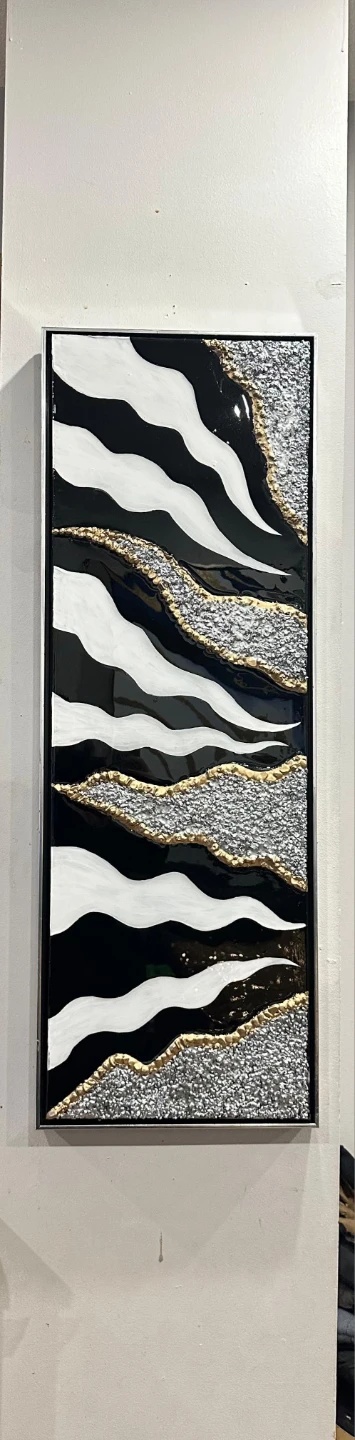 Black and White Abstract Art with Silver and Gold Accents - photo 2