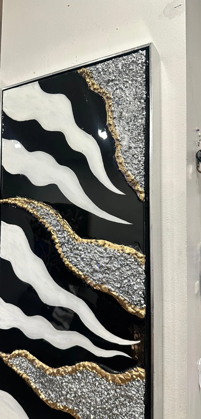 Black and White Abstract Art with Silver and Gold Accents - photo 4