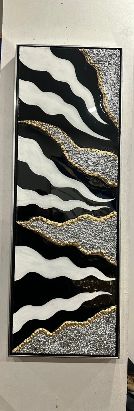 Black and White Abstract Art with Silver and Gold Accents - photo 5