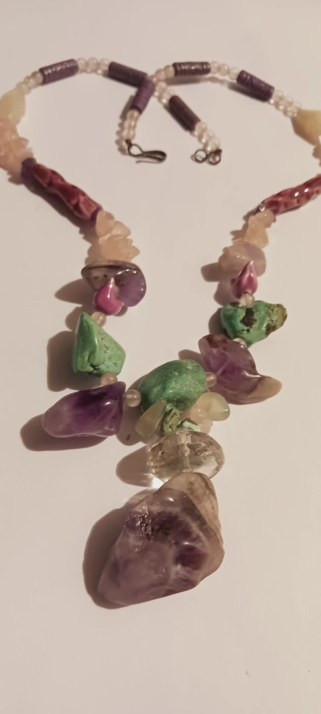 Natural Raw Amethyst, Aventurine, Rose Quartz Stones Necklace - photo 3