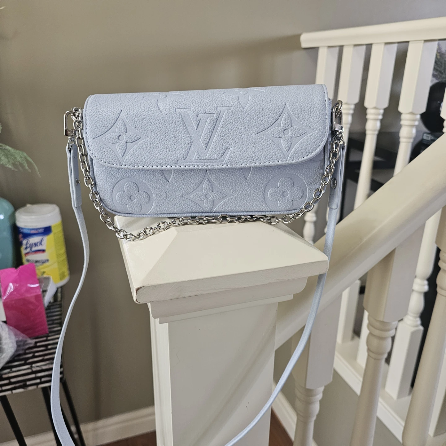 Louis Vuitton Light Blue Leather Monogram Clutch/Crossbody Bag