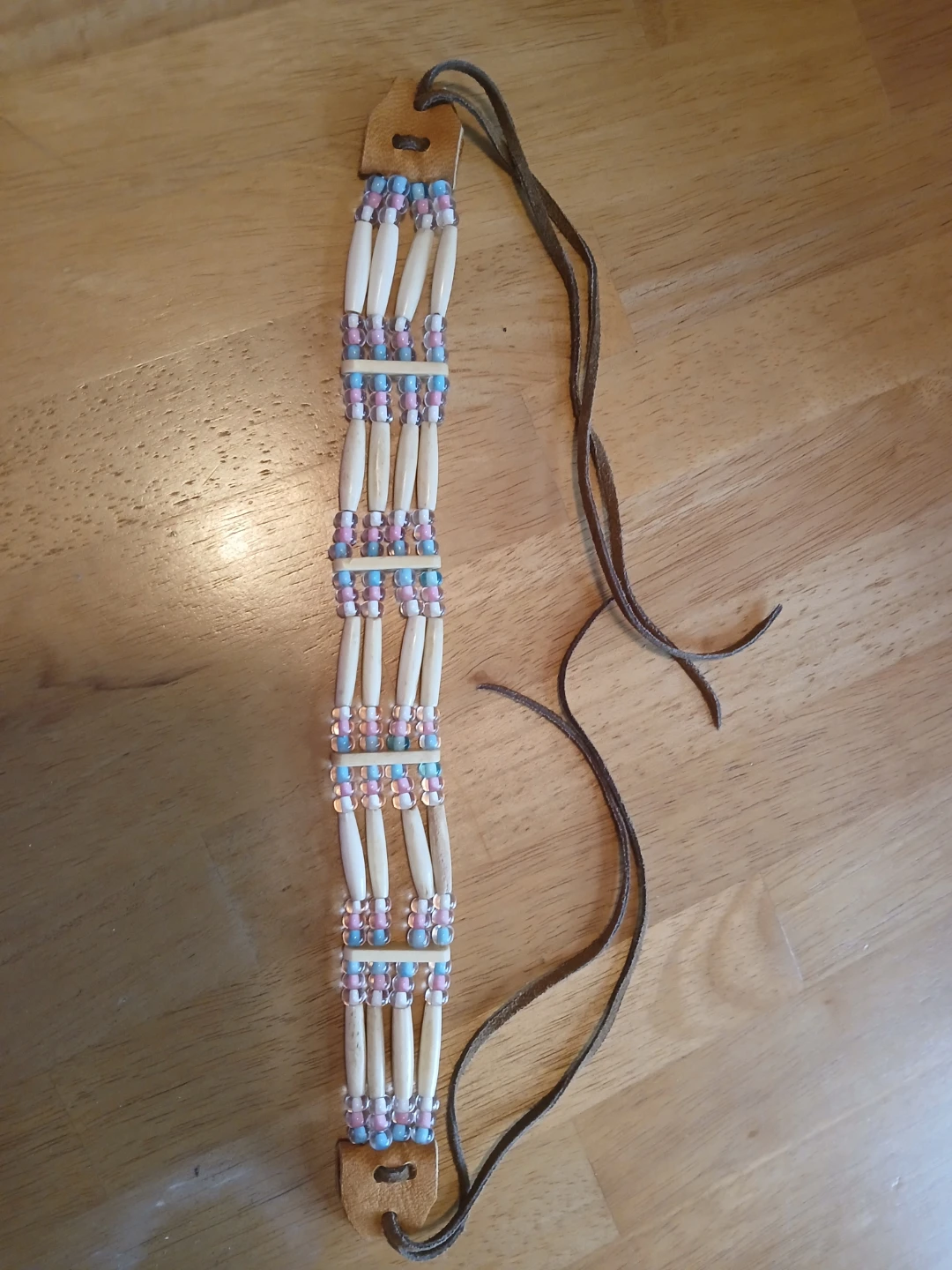 Beaded Choker Necklace with Leather Ties