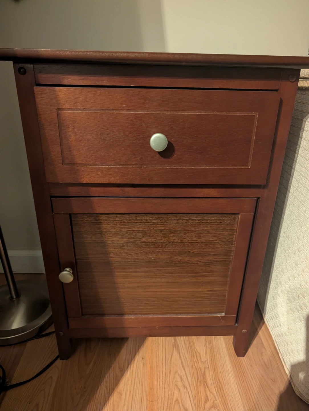 Wooden Nightstand with Drawer and Cabinet