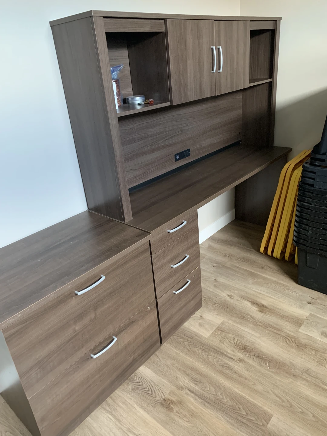 Dark Wood Desk with Hutch and Drawers - photo 2