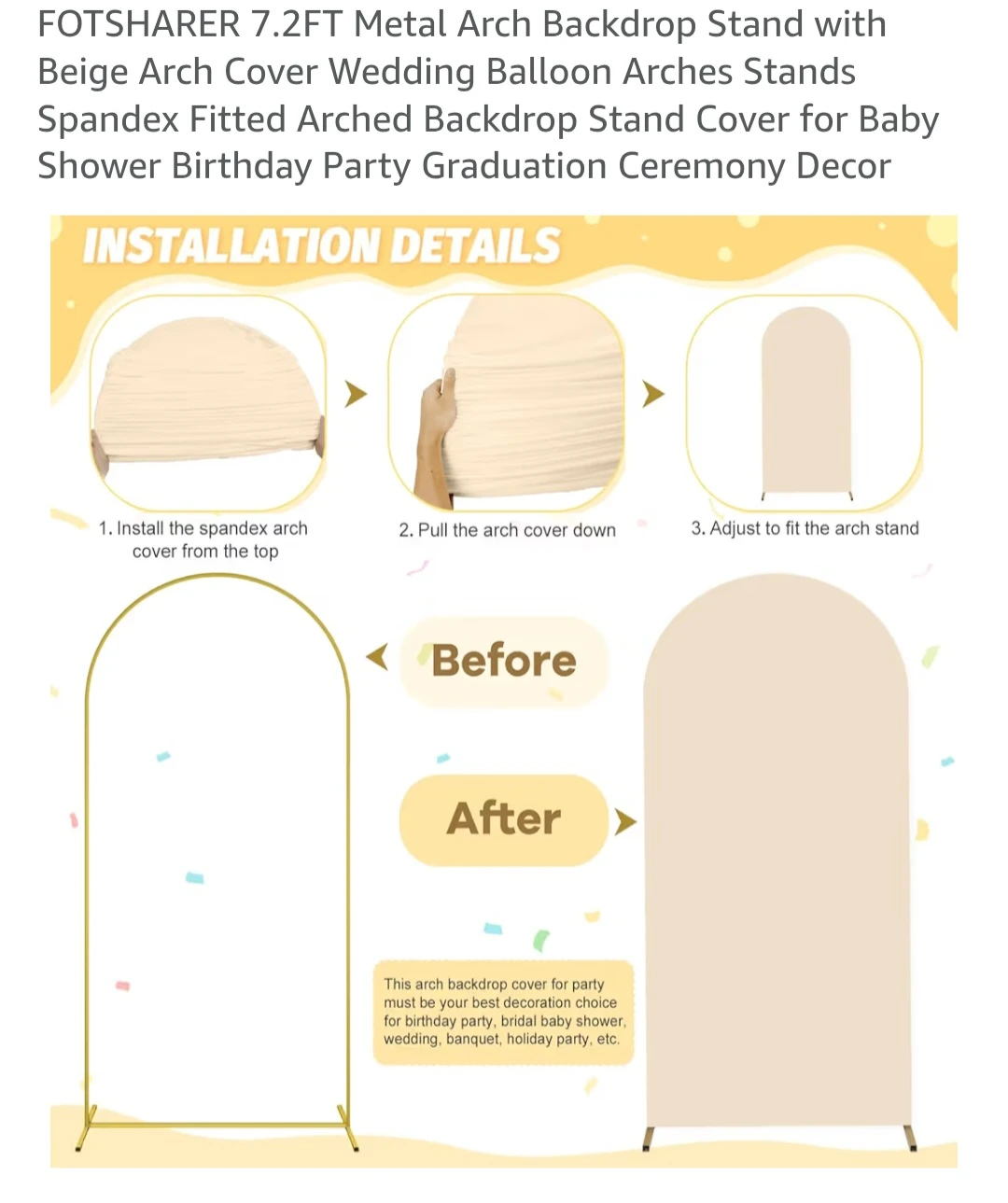 FOTSHARER 7.2FT Metal Arch Backdrop Stand with Beige Cover
