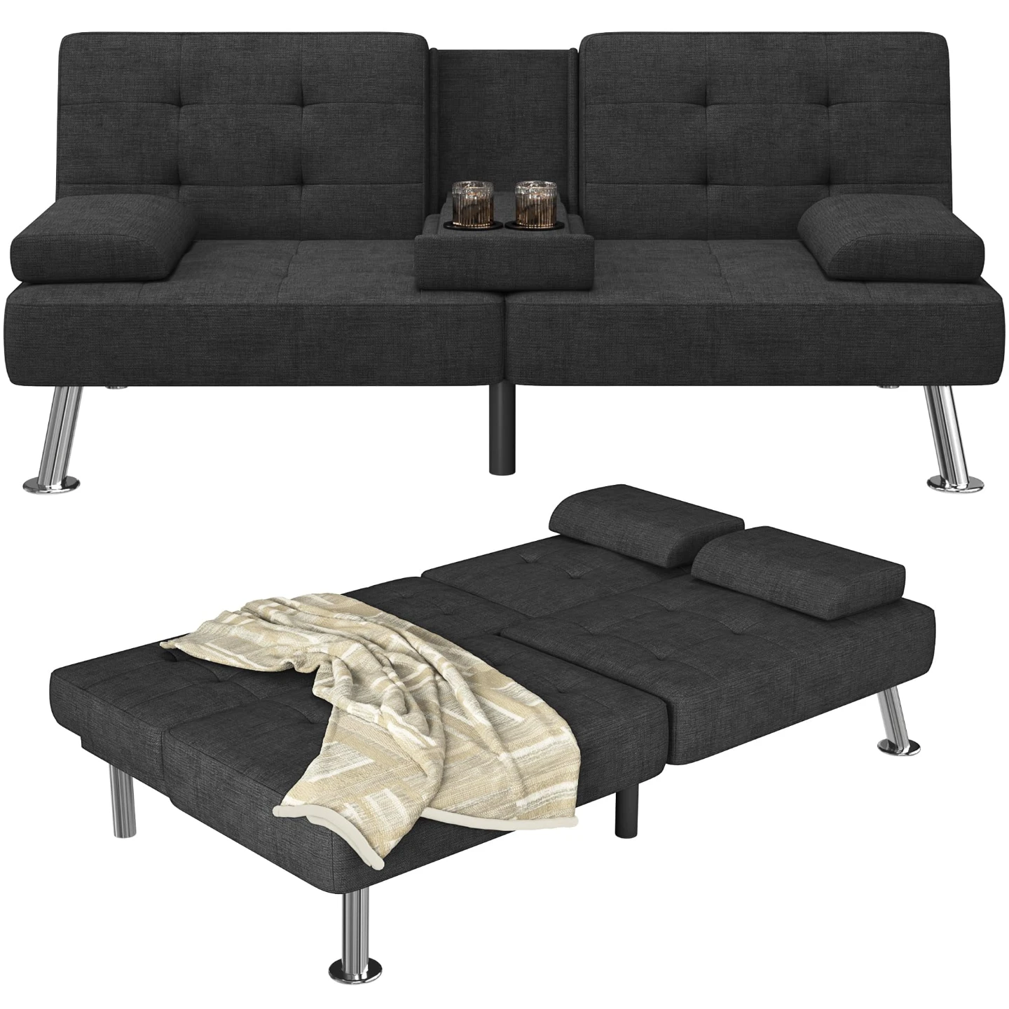 Dark Grey Futon Sofa Bed