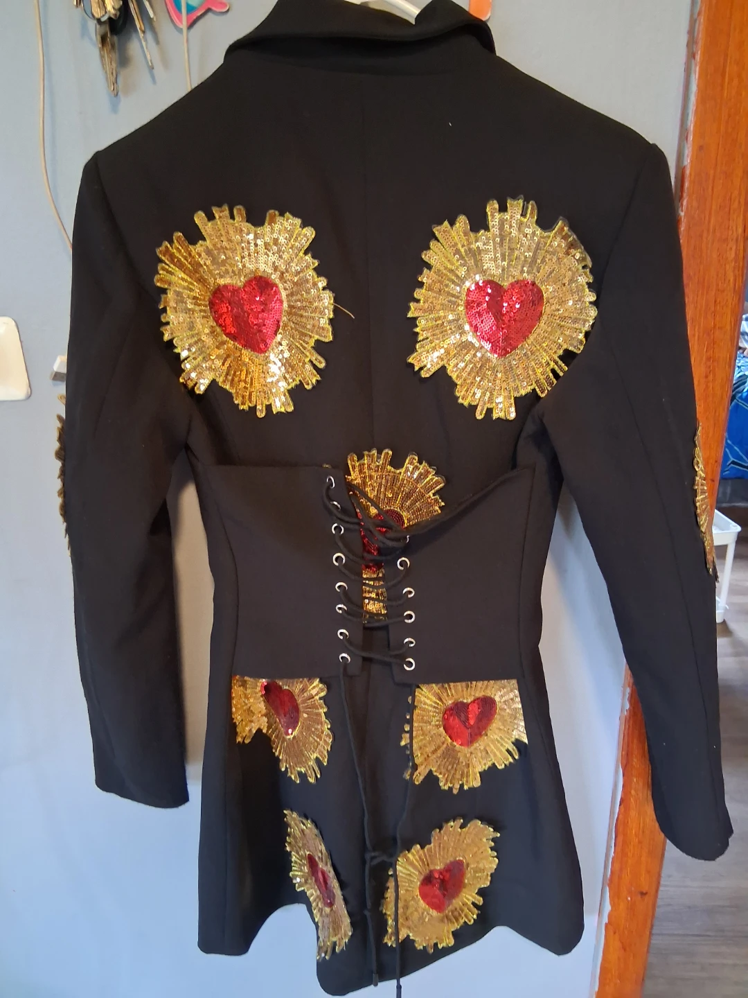 AKIRA Black Sequin Heart Blazer - photo 2