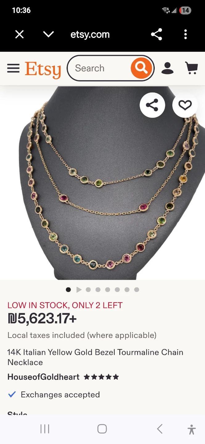 14K Italian Yellow Gold Bezel Tourmaline Chain Necklace