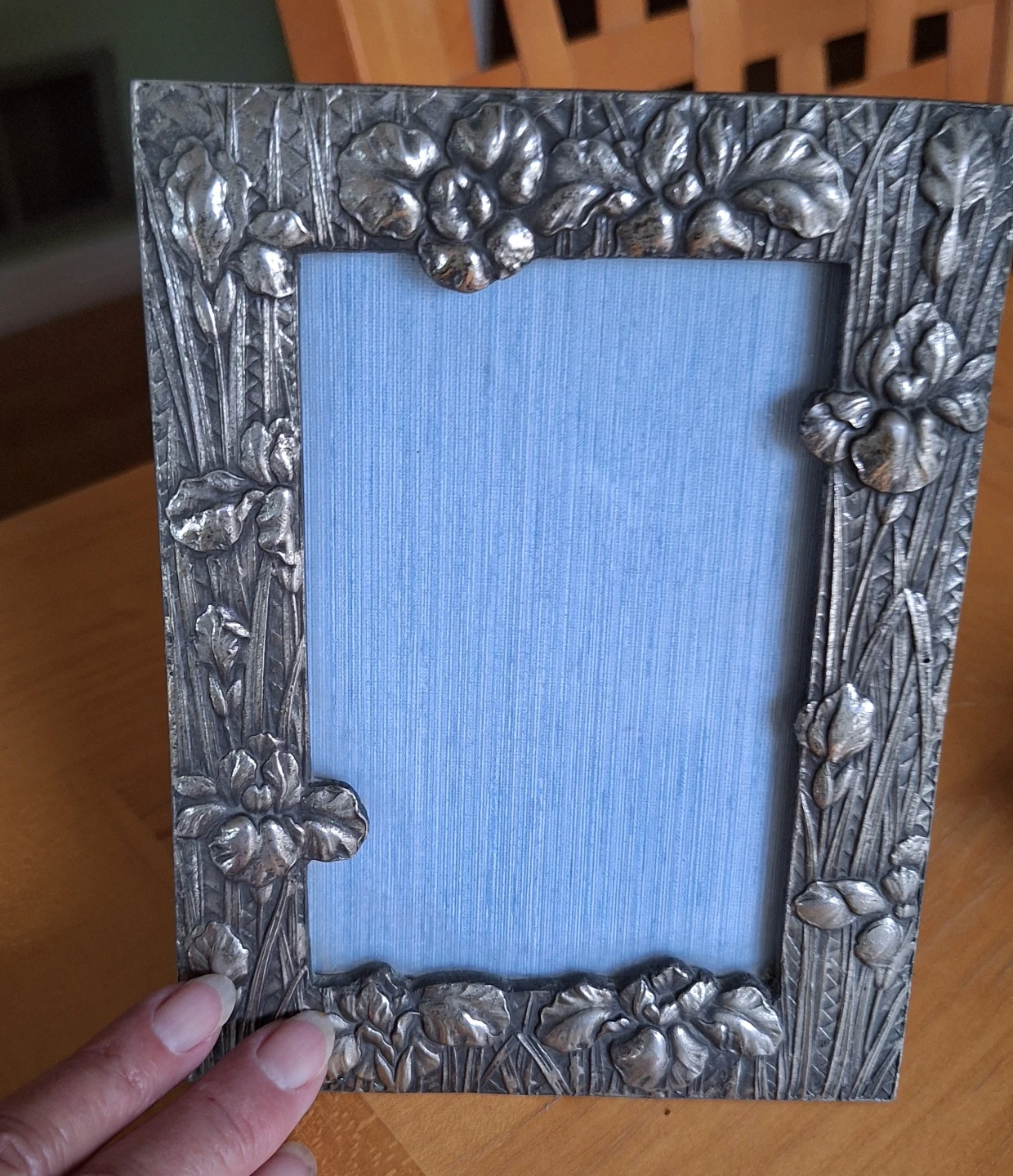 Ornate Silver Tone Iris Photo Frame